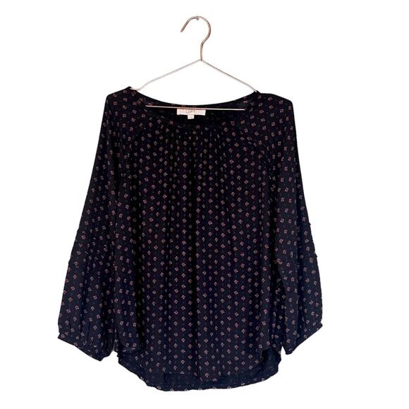 LOFT Tops - Loft Navy Print Mixed Media Blouse small